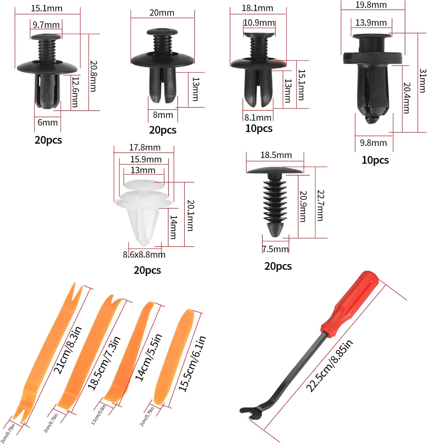 Clips de plástico para puertas de parachoques , 100 uds,